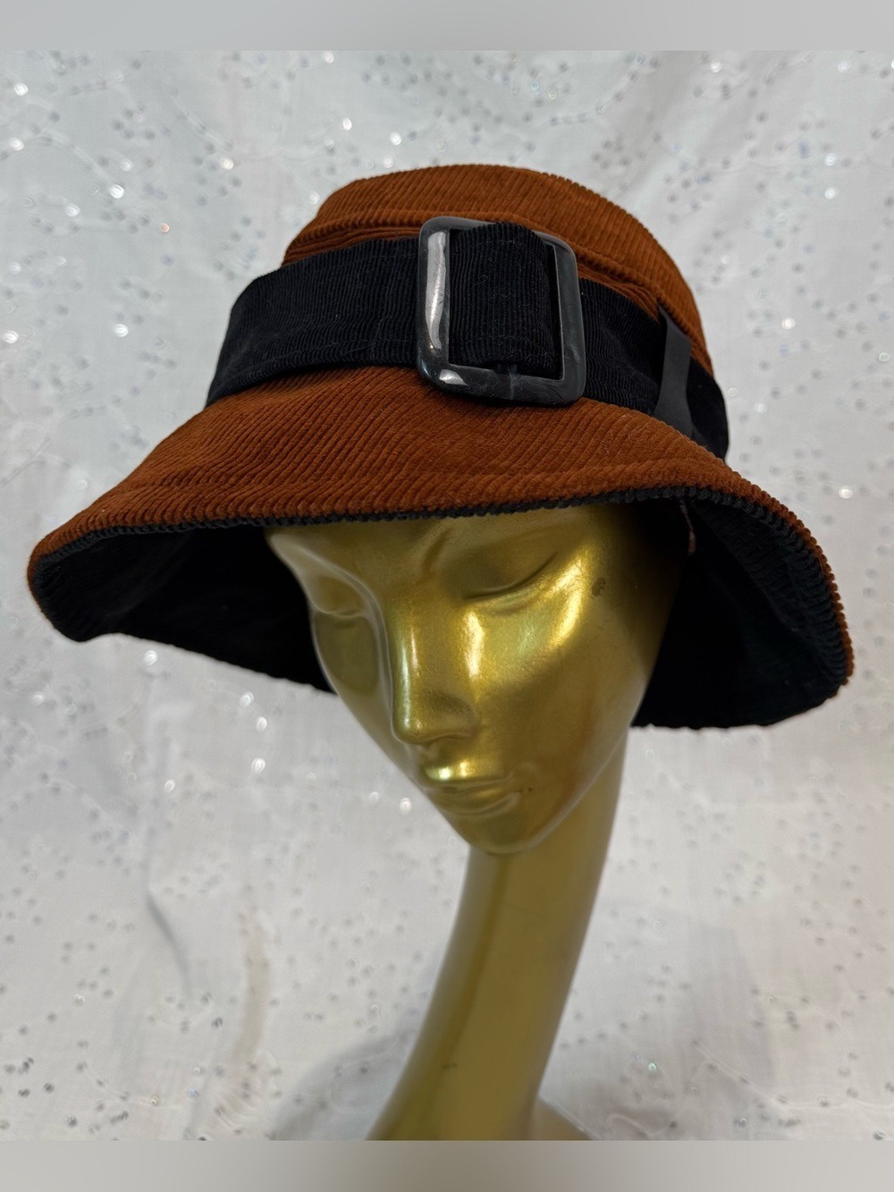 Madcap Rust Corduroy Bucket Hat Black Trim Wide Brim Hat